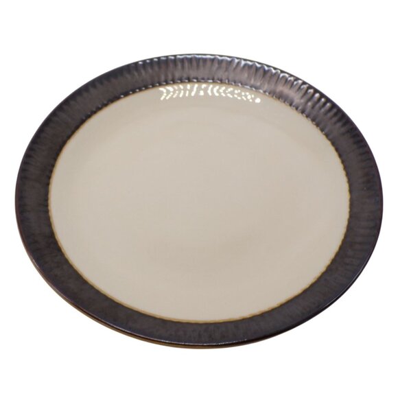 Crate & Barrel SCAVO Embossed Brown Border Cream Center 11 1/8" Dinner Plate - Picture 1 of 4